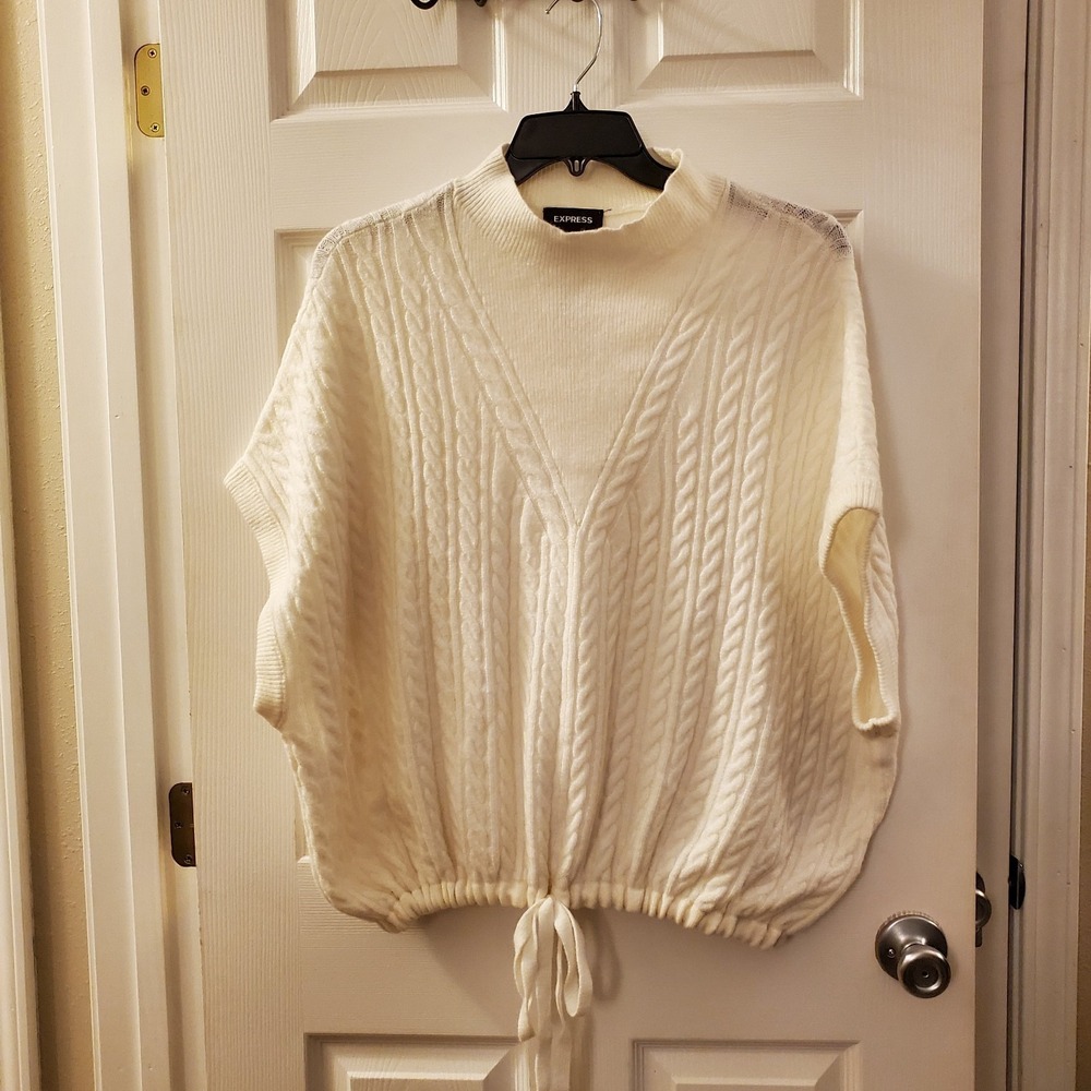 Express sz XL short slv cable knit sweater banded hem NWT retro look cabin layer